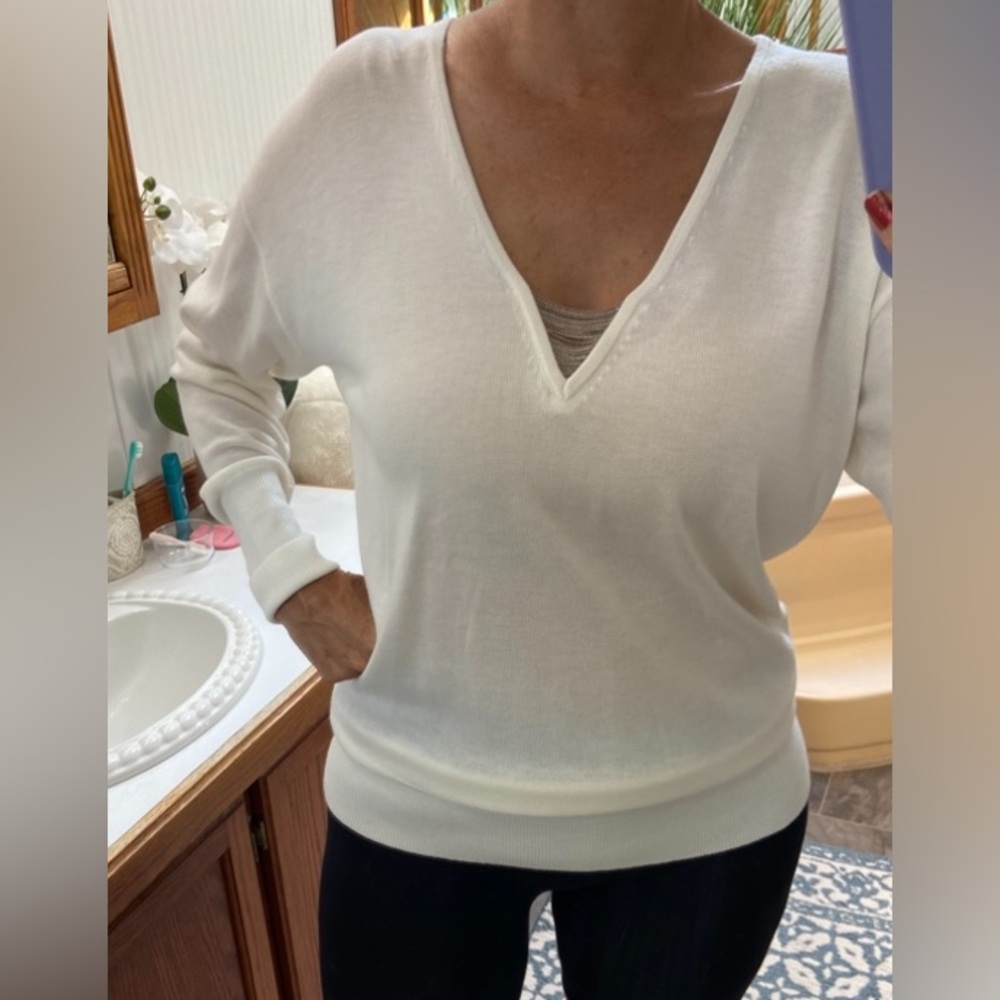 White House Black Market Cream Knit Tunic